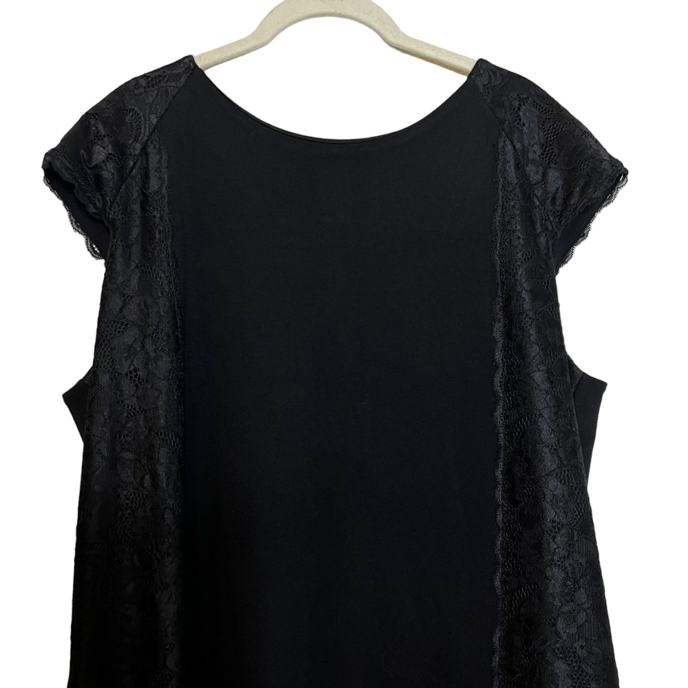 Chicos Womens Sleeveless Black Dress Size 12 Cap Sleeves Lace Trim Back Zipper - Picture 2 of 8